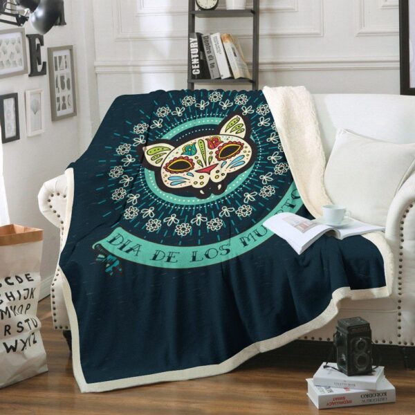 Cat Day Of The Dead Fleece Blanket Sherpa Blanket