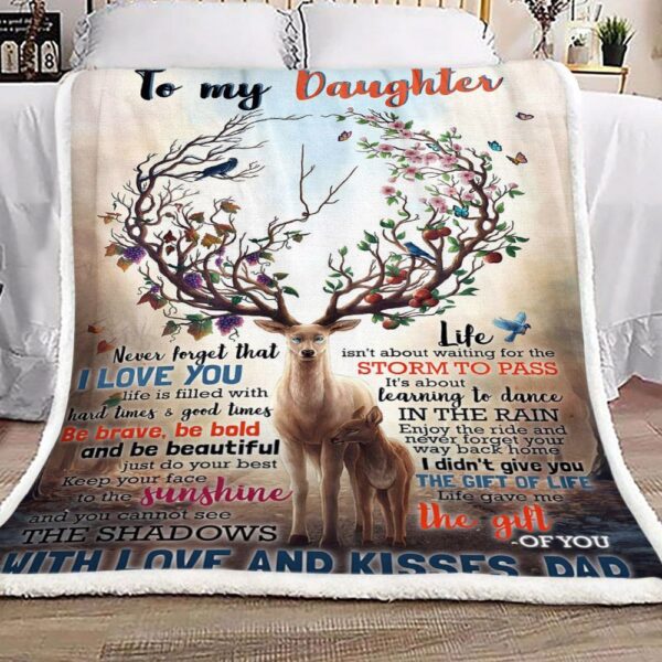 Spirit Deer To My Daughter Kisses Dad Fleece Blanket Sherpa Blanket