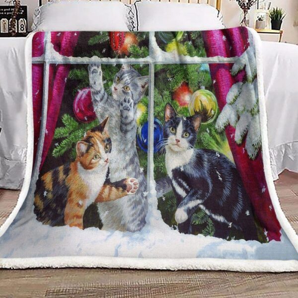 Christmas Three Cats Fleece Blanket Sherpa Blanket