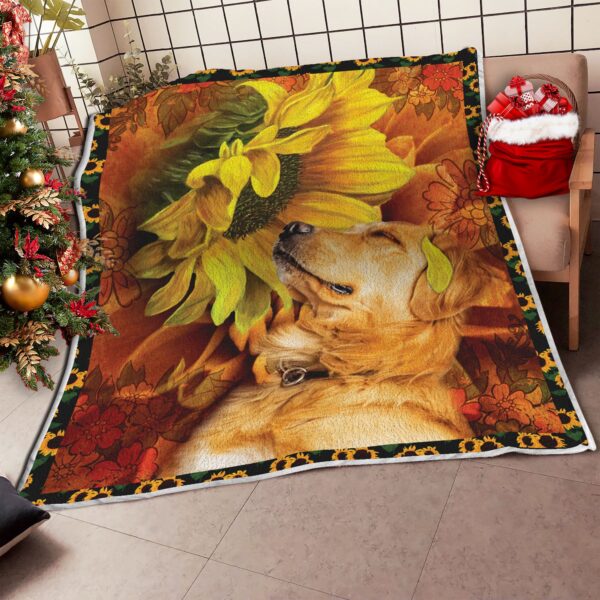 Golden Retriever Sunflowers Fleece Blanket Sherpa Blanket