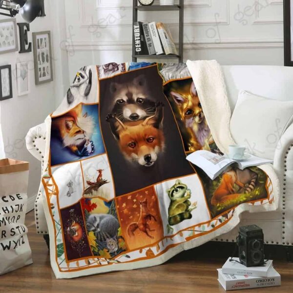 Fox And Raccoon Fleece Blanket Sherpa Blanket
