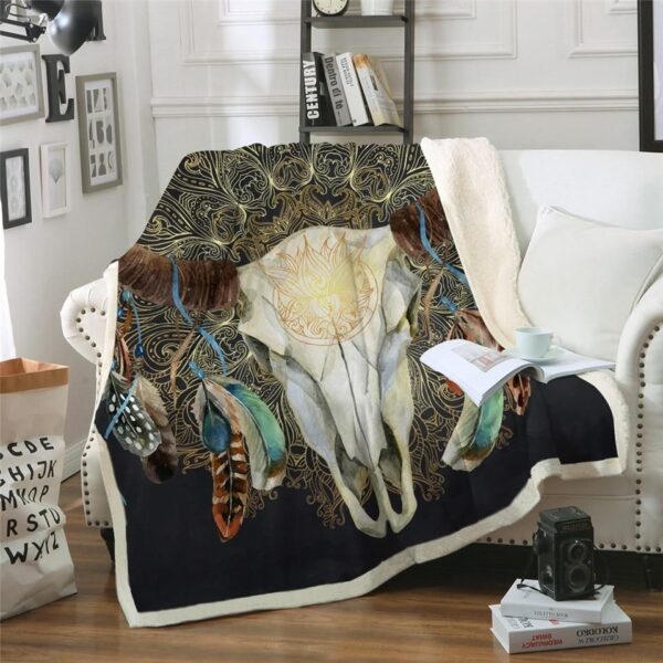 Mandala Bull Skull Dreamcatcher Fleece Blanket Sherpa Blanket