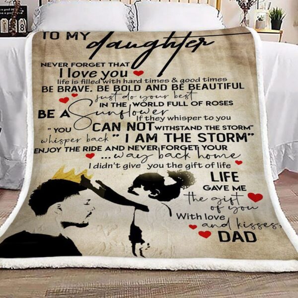 Family To My Daughter Kisses Dad Fleece Blanket Sherpa Blanket
