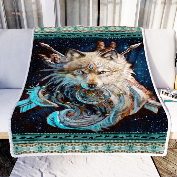 Native American Wolf Warrior Dreamcatcher Fleece Blanket Sherpa Blanket