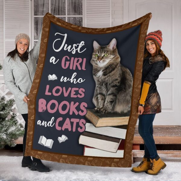 Book Lovers Just A Girl Who Loves Cats & Books Fleece Blanket Sherpa Blanket