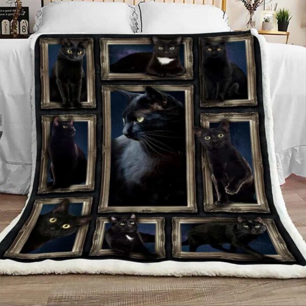 Cute Black Cat Fleece Blanket Sherpa Blanket