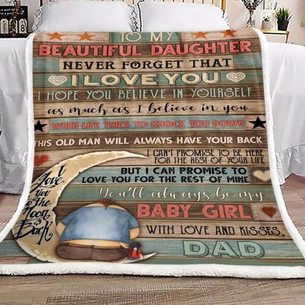 Family To My Beautiful Daughter Kisses Dad Fleece Blanket Sherpa Blanket