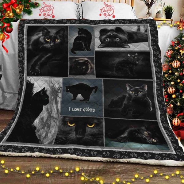 I Love Black Cat Fleece Blanket Sherpa Blanket