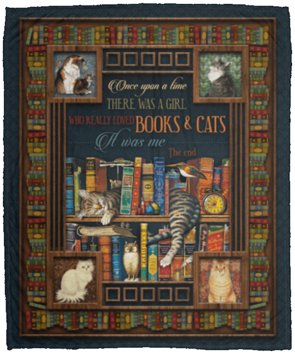 Once Upon A Time There Was A Girl Who Loved Books And Cats Fleece Blanket Sherpa Blanket