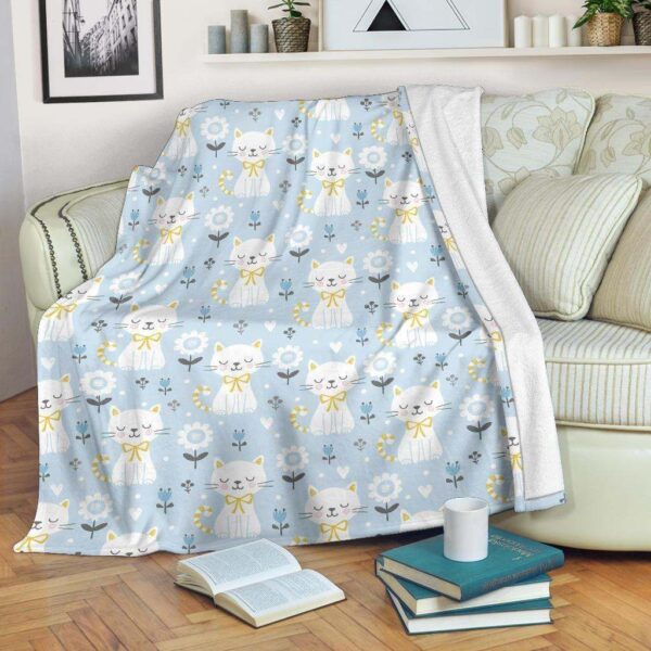 Floral Kitten Cat Fleece Blanket Sherpa Blanket