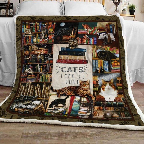 Books And Cats Fleece Blanket Sherpa Blanket