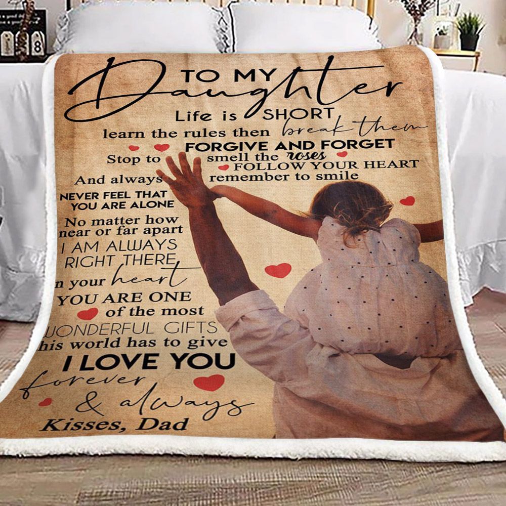 Family To My Daughter Kisses Dad Fleece Blanket Sherpa Blanket The