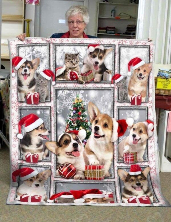 Corgi Cat Christmas Fleece Blanket Sherpa Blanket