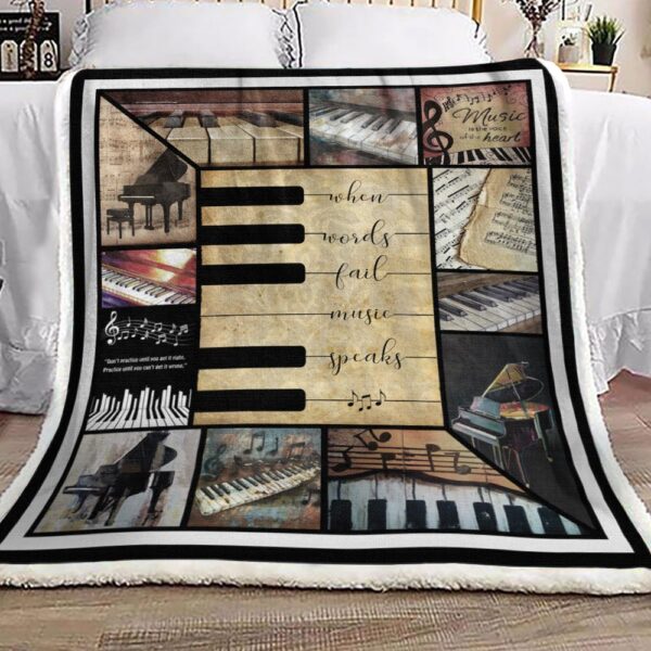 Piano When Words Fail Music Speaks Fleece Blanket Sherpa Blanket