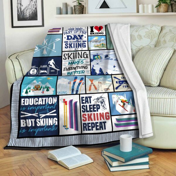 Skiing Education Fleece Blanket Sherpa Blanket