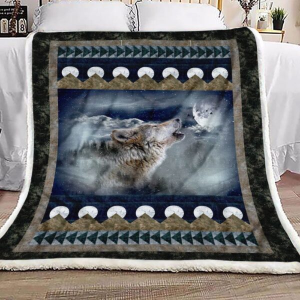 Moon Wolf Fleece Blanket Sherpa Blanket