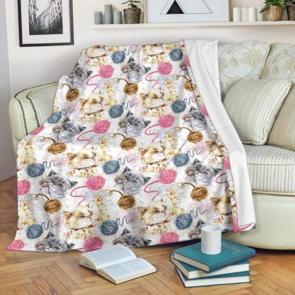Cat Playing Yarn Pattern 7 Fleece Blanket Sherpa Blanket