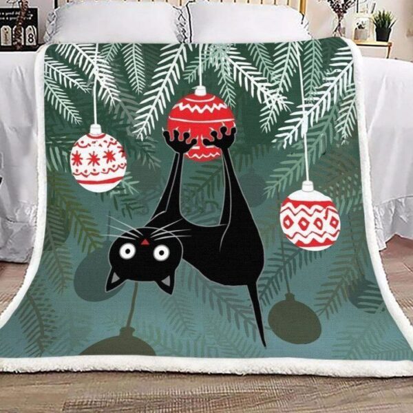 Cat With Christmas Ball Fleece Blanket Sherpa Blanket