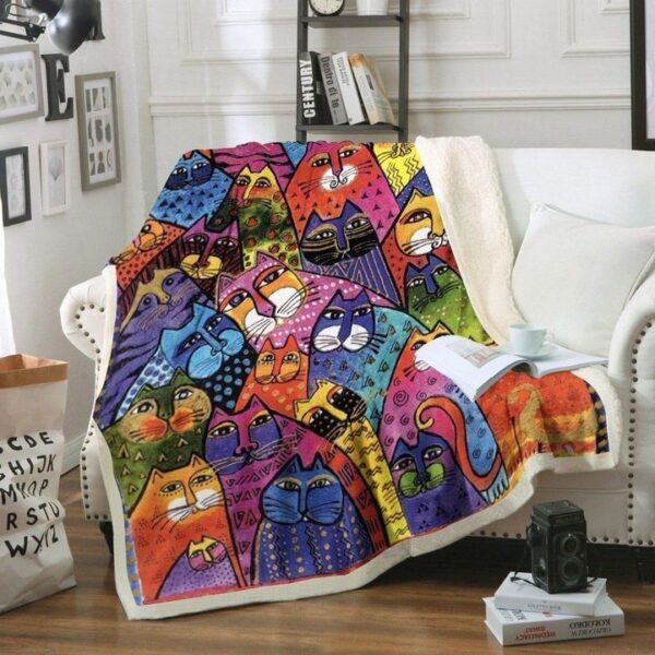 Colorful Cat Fleece Blanket Sherpa Blanket