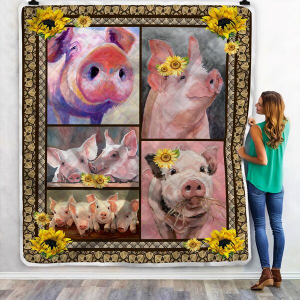 Pig Sunflowers Fleece Blanket Sherpa Blanket