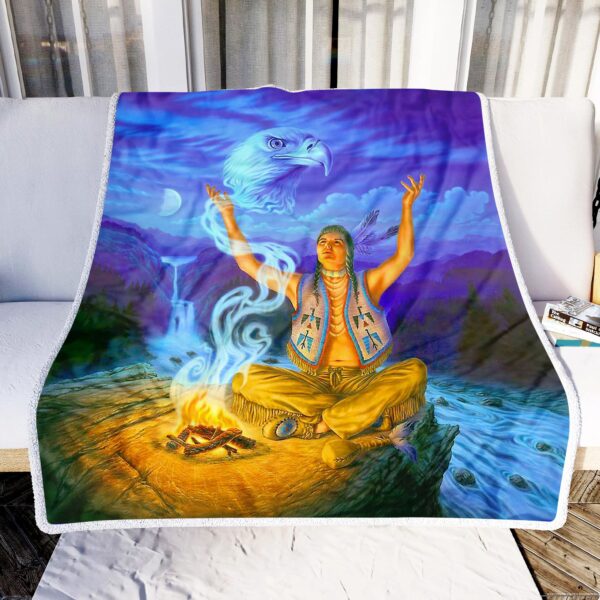 Native America Eagle And Man Fleece Blanket Sherpa Blanket