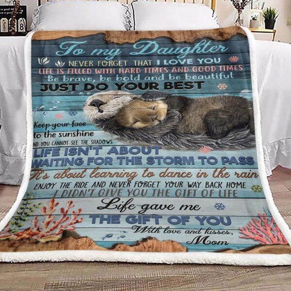 Family Otter To My Child Kisses Mom Fleece Blanket Sherpa Blanket