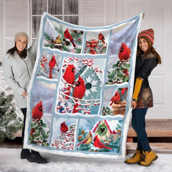 Cardinal Christmas Fleece Blanket Sherpa Blanket