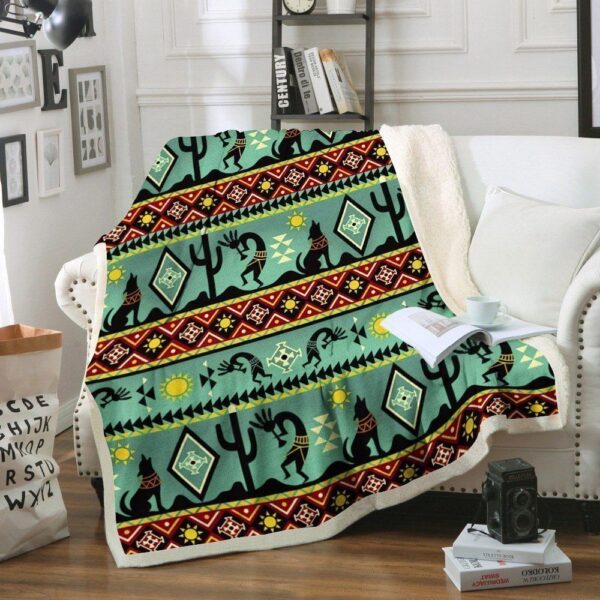 Native American Green Kokopelli Fleece Blanket Sherpa Blanket