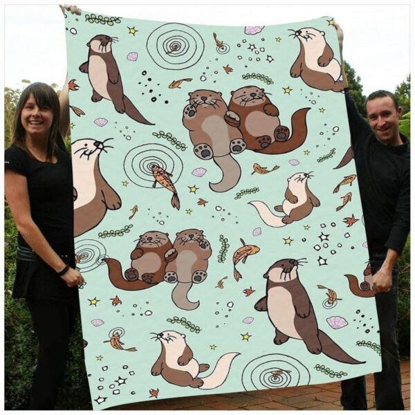 Otters Underwater Fleece Blanket Sherpa Blanket