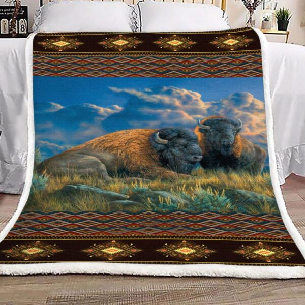 Native American Two Bisons Fleece Blanket Sherpa Blanket
