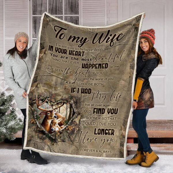 To My Wife Deer Fleece Blanket Sherpa Blanket