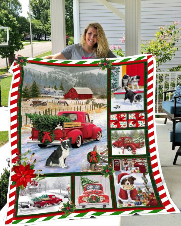 Border Collie Christmas Fleece Blanket Sherpa Blanket