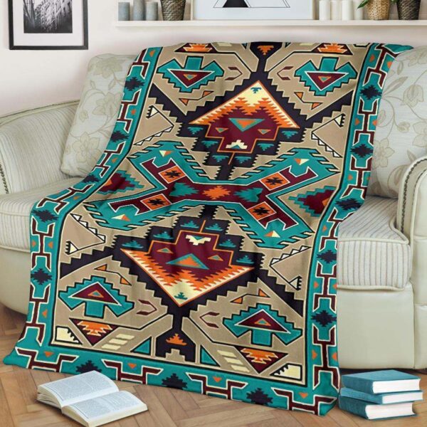 Tribe Blue Pattern Native American Fleece Blanket Sherpa Blanket