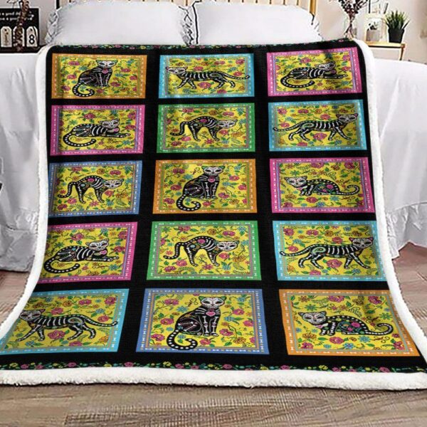 Day Of Dead Black Cat Fleece Blanket Sherpa Blanket