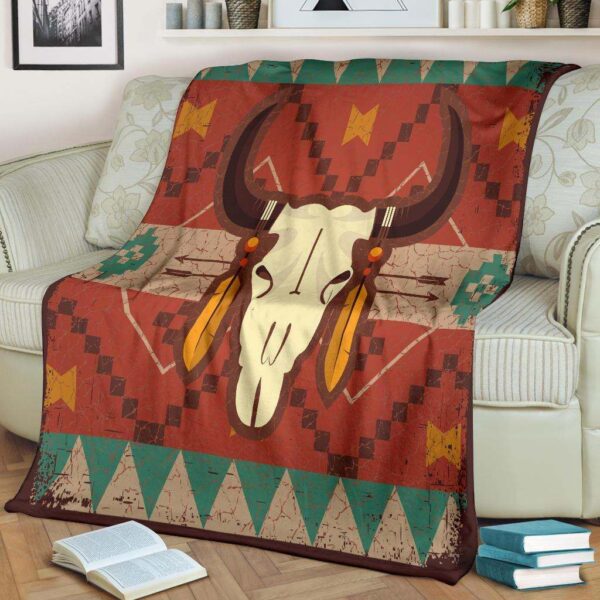 Brown Bison Skull Native American Fleece Blanket Sherpa Blanket