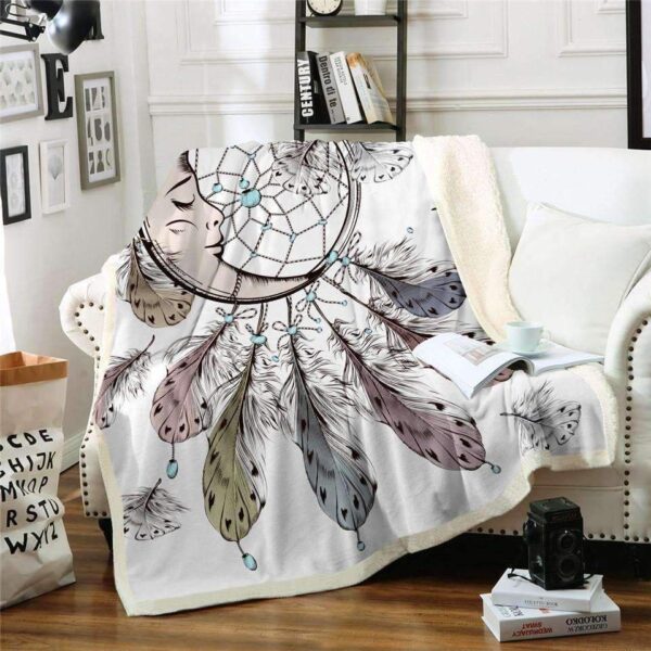 Dreamcatcher Sleeping Moon Fleece Blanket Sherpa Blanket
