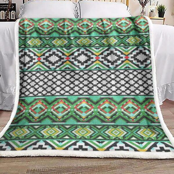 Green Native American Fleece Blanket Sherpa Blanket