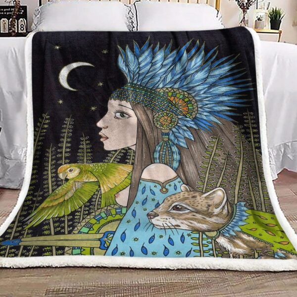 Native American Girl Fleece Blanket Sherpa Blanket