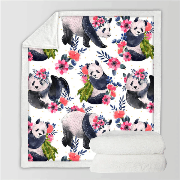 Panda And Flower Fleece Blanket Sherpa Blanket