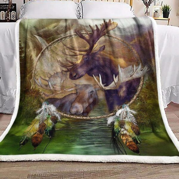 Moose Native American Fleece Blanket Sherpa Blanket