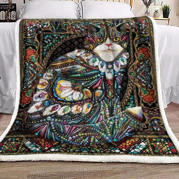 Jeweled Cat Fleece Blanket Sherpa Blanket