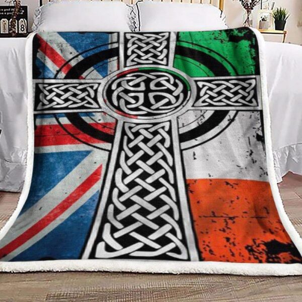 S.T Patrick With Catholic Cross Uk Flag Fleece Blanket Sherpa Blanket