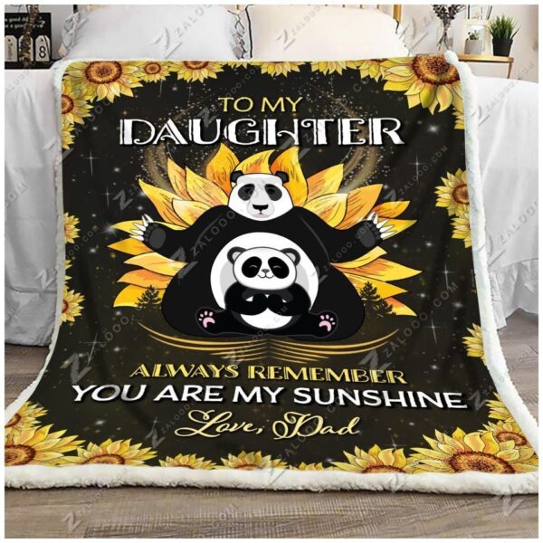 Sunflower Panda Bear To My Daughter Love Dad Fleece Blanket Sherpa Blanket