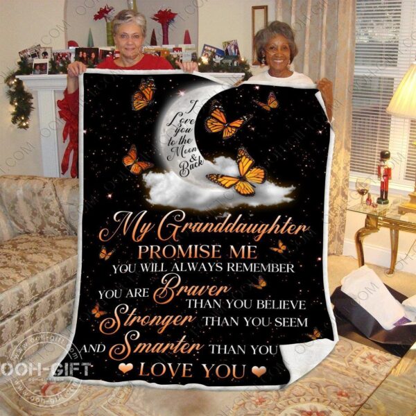 Granddaughter Love You To The Moon Back Fleece Blanket Sherpa Blanket