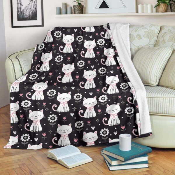 Kitten Floral Cat Fleece Blanket Sherpa Blanket
