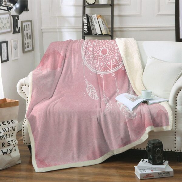 Pink Watercolor Dreamcatcher Fleece Blanket Sherpa Blanket