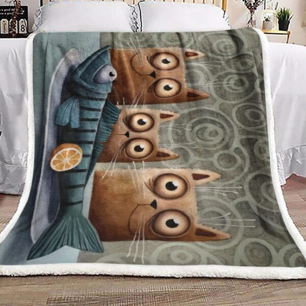 Cat And Fish Fleece Blanket Sherpa Blanket
