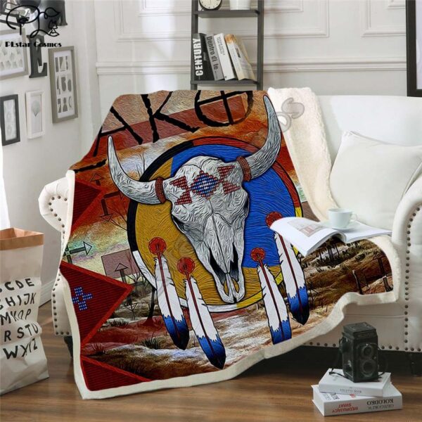 Native Indian Lakota Skull Buffalo Fleece Blanket Sherpa Blanket