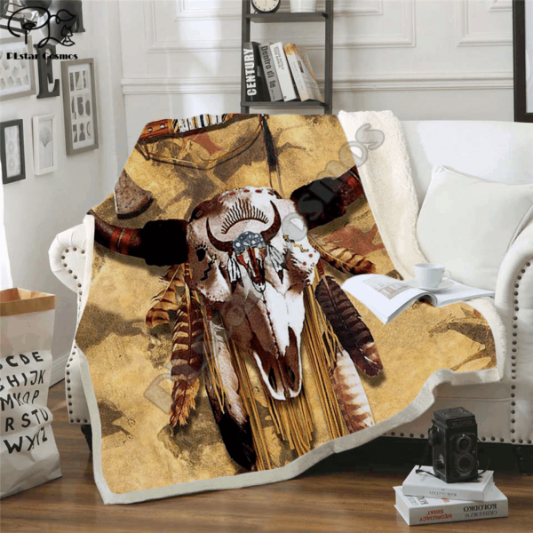Native Indian Lakota Skull Buffalo Fleece Blanket Sherpa Blanket