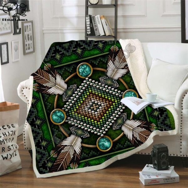 Native Indian Lakota Skull Buffalo Fleece Blanket Sherpa Blanket
